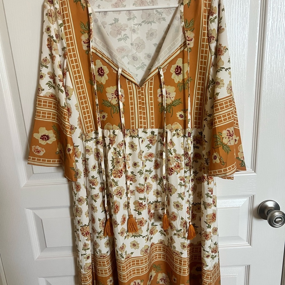 Floral Bohemian Dress - Mustard and Cream
